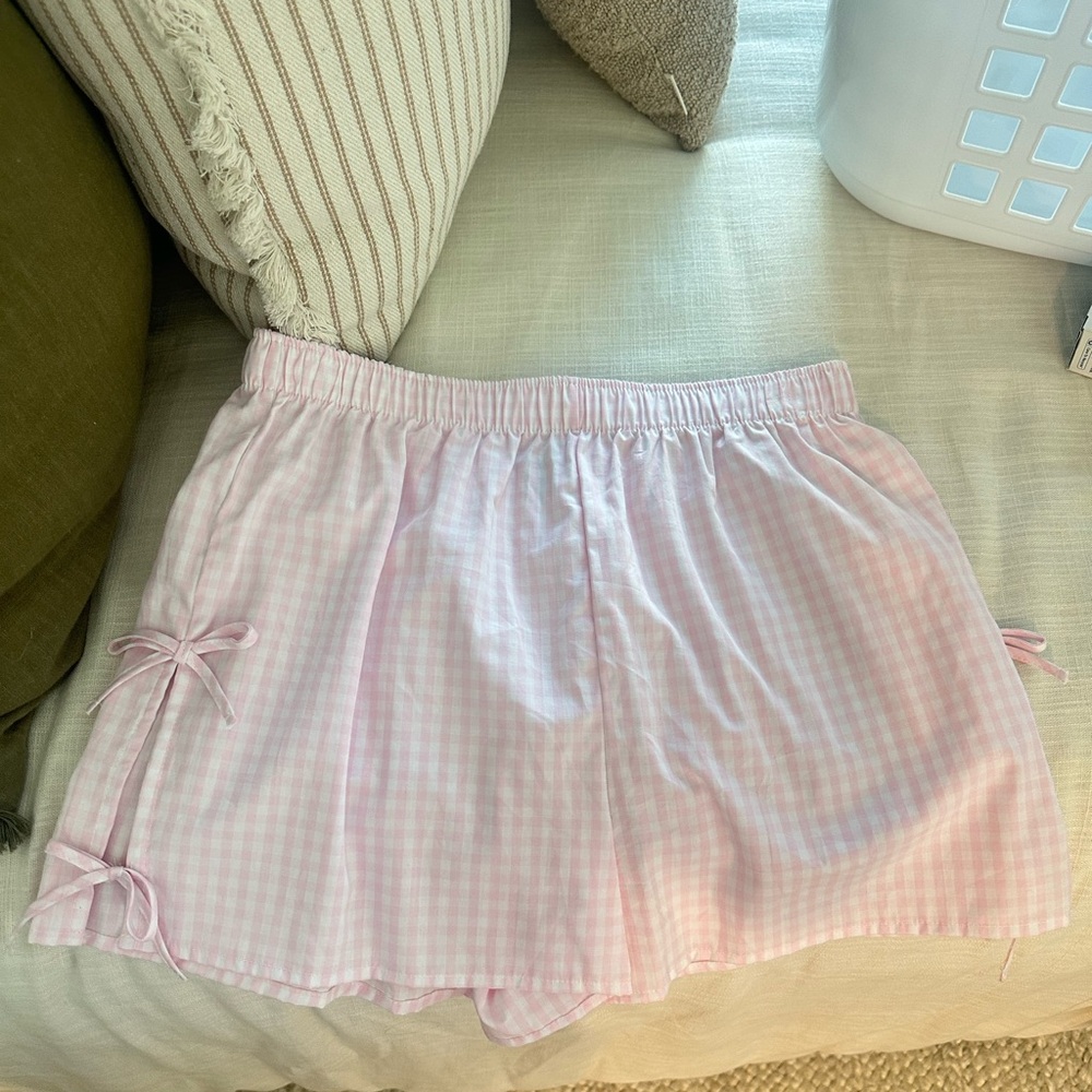 Pink Gingham Shorts with Bow Accents